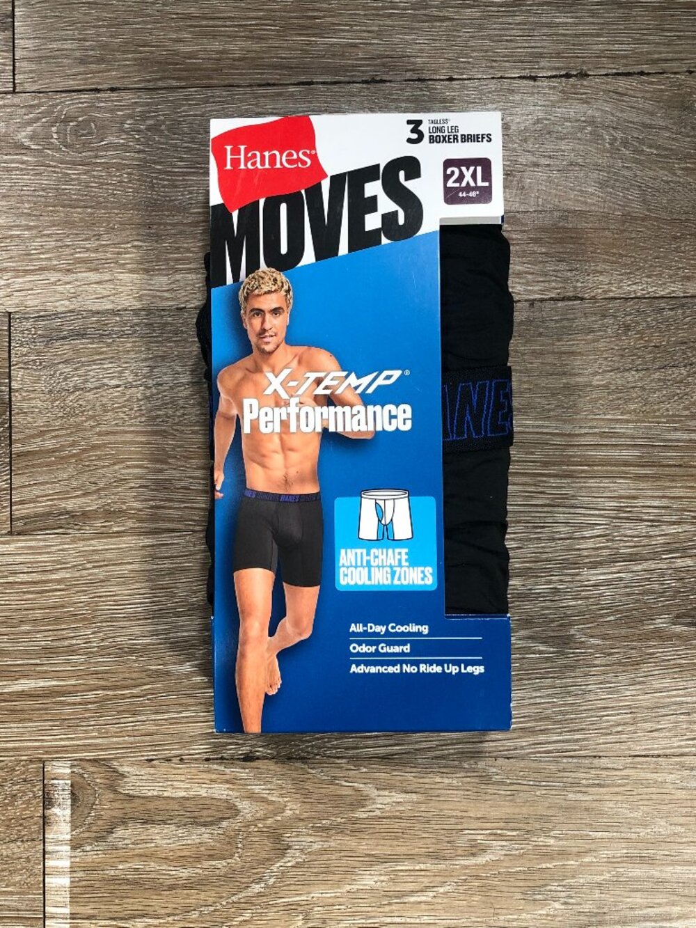 Hanes Moves X-Temp Men's 3-Pack Boxer Briefs Long Size 2XL (44-46") Black NEW